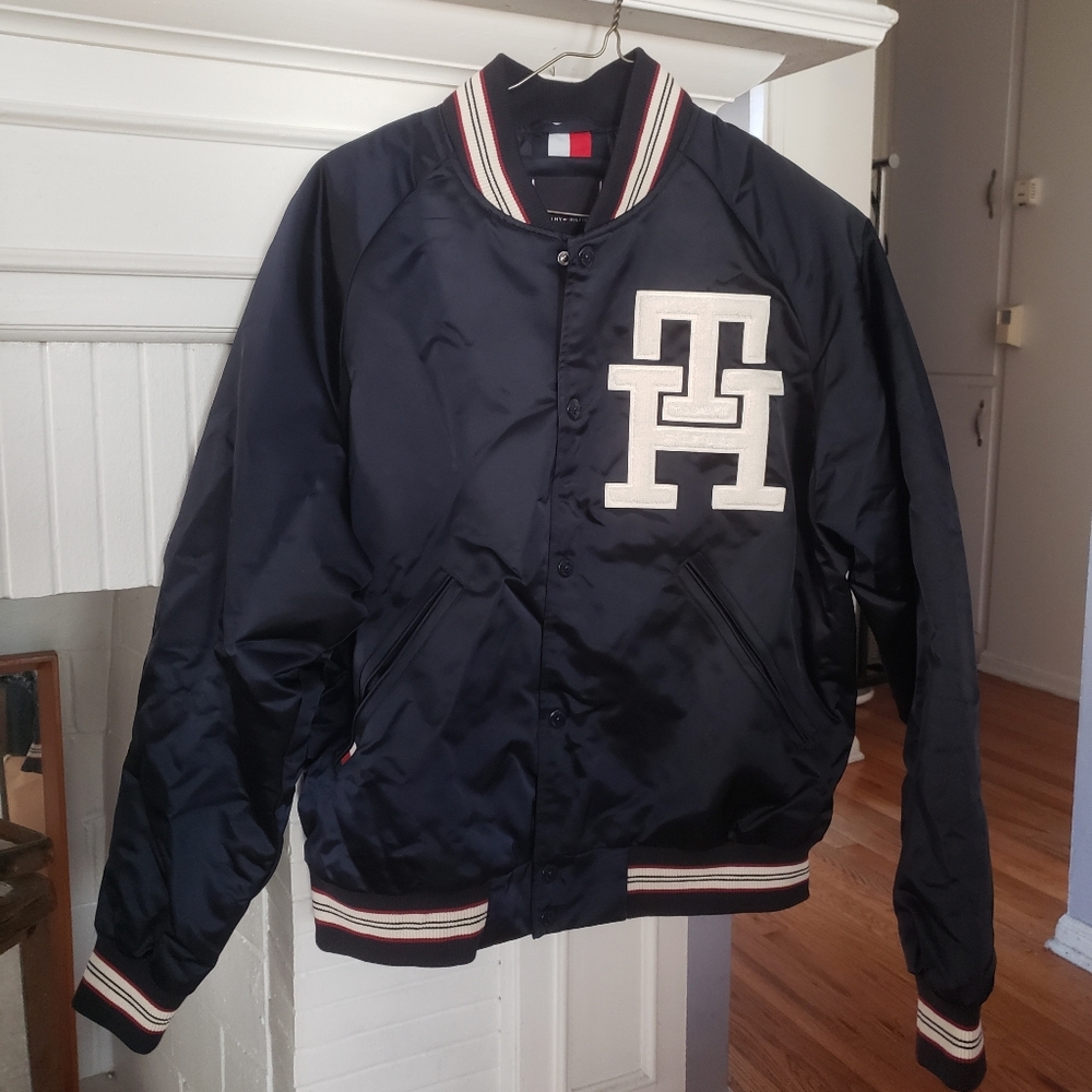 Tommy Hilfiger Dark Navy Varsity Bomber with White TH Logo